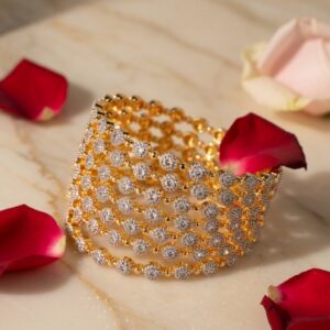 The Solstice Tiered Gold And Pavè Diamond Bangle Set-Gold Finish