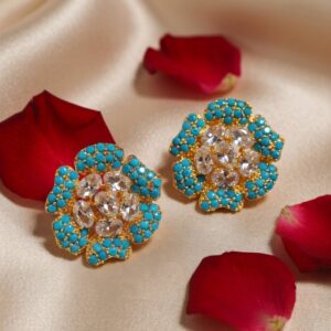 Anti Tarnish Floral Feroza Stud Earrings – Elegant Minimal Jewelry