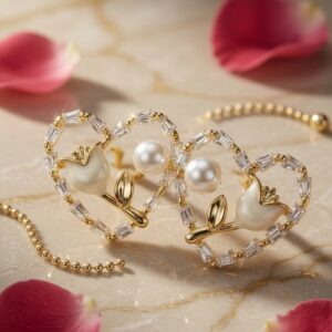 The Tulip Heart Baguette Studs-Gold Finish