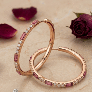 The Blush Pavè Baguette Cut Alternating Hoops-Gold Finish
