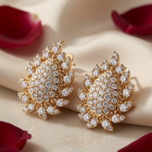 Calypso Sculpted Botanical Leaf Pavè Starburst Hoops-Gold Finish