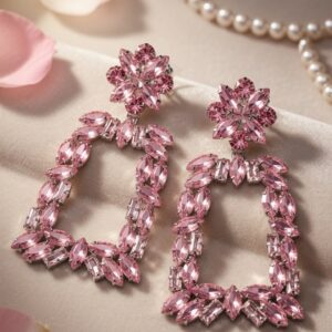 The Rosè Gala Marquise Cut Pink Crystal Tourmaline Geometric Statement Earrings-Platinum Finish