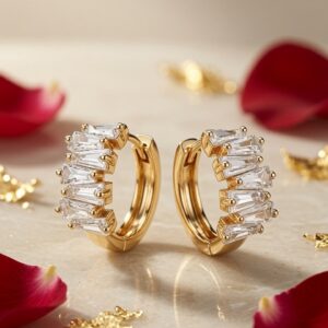 The Celine Baguette Diamond-Style Hoops-Gold Finish