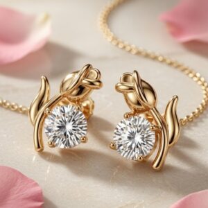 Enchanted Rosebud Brilliant Cut Tulip Studs-Gold Finish