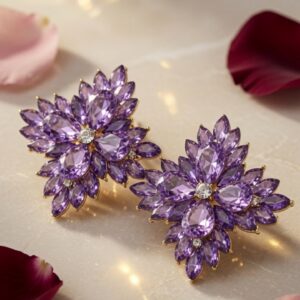 The Amethyst Empress Marquise Cluster Statement Earrings-Gold Finish