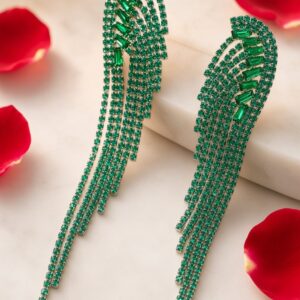 The Emerald Feather Verdant Wing Statement Earrings-Platinum Finish