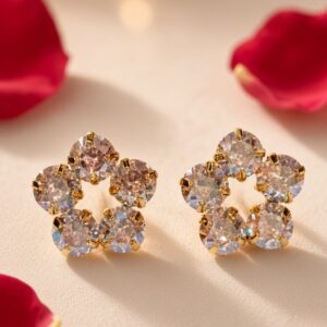 The Sovereign Five Petal Diamond-Style Blossom Studs-Gold Finish