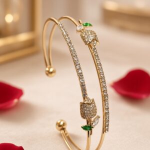 Enchanted Floral Pavè Gold Open Kada Bracelet-Gold Finish