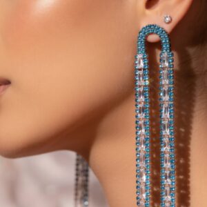 Bright Aqua Blue Trendy Tassel Earrings