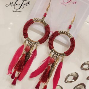 Boho wine tassel earrings