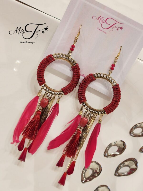 Boho wine tassel earrings