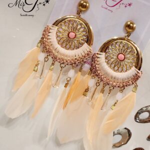 Peach feather tassel earrings