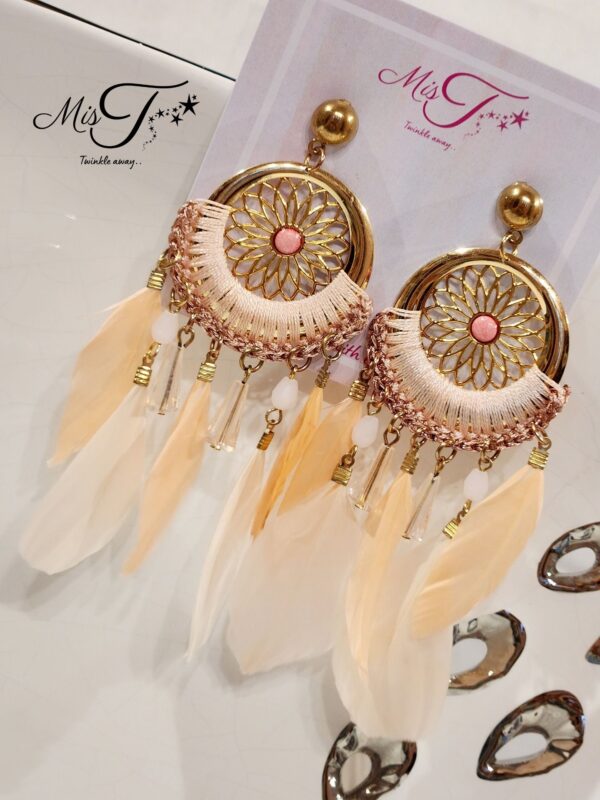 Peach feather tassel earrings