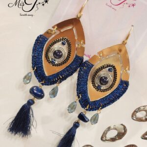 Evil eye blue tassel earrings