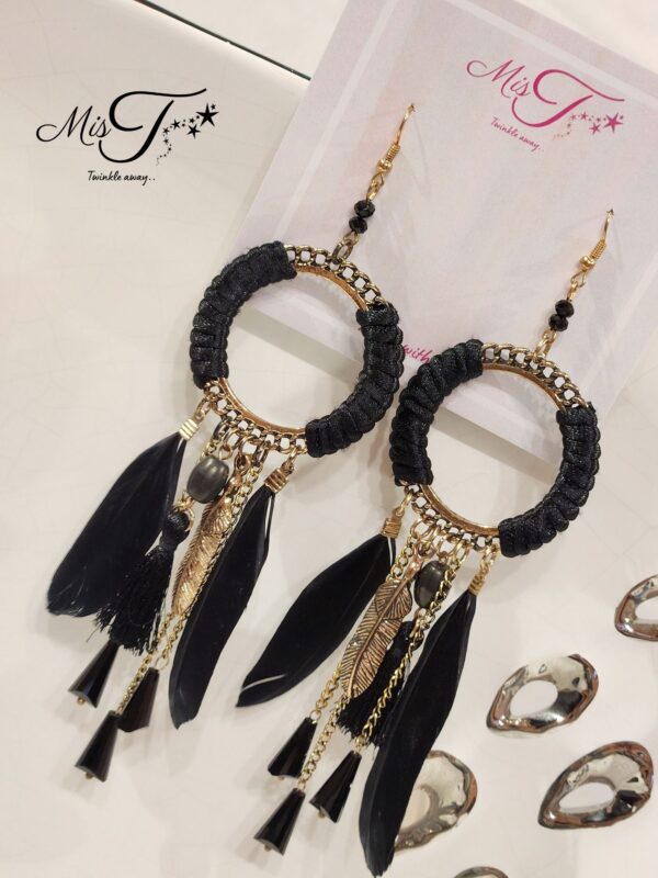 Boho black tassel earrings