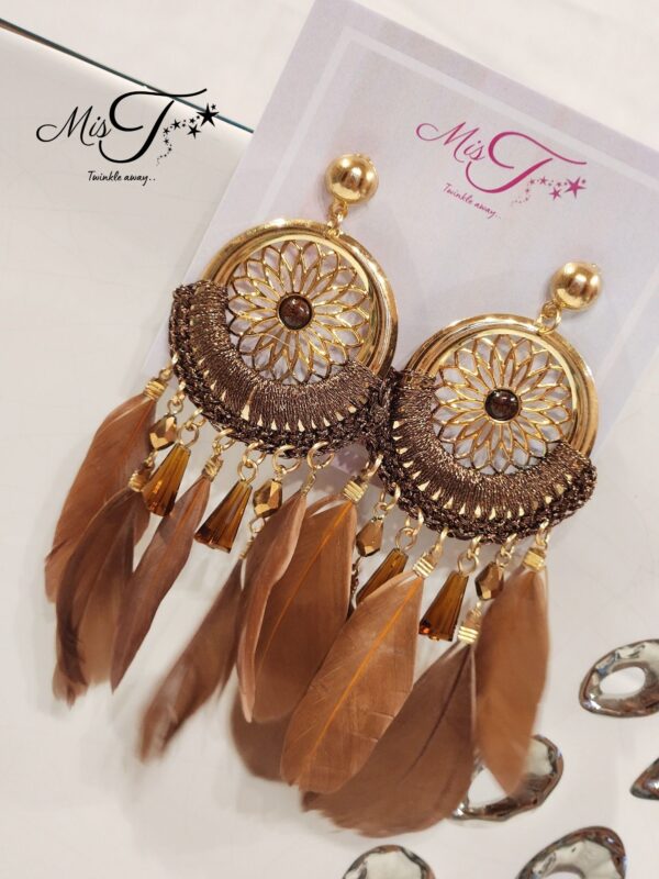 Brown feather tassel earrings