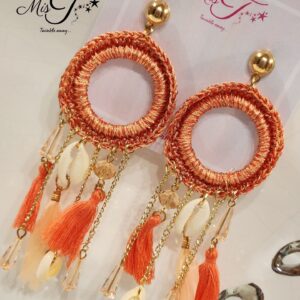 Orange threads and tassel earrings