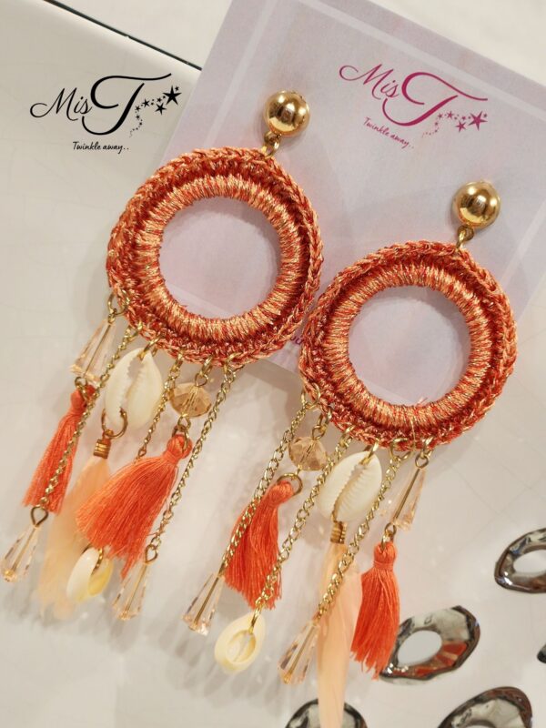 Orange threads and tassel earrings