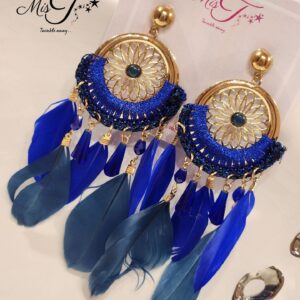 Navy blue feather tassel earrings