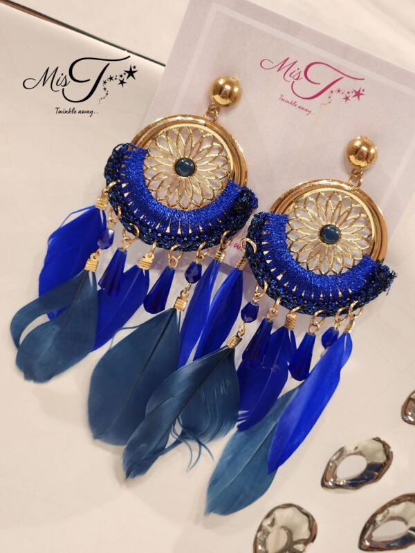 Navy blue feather tassel earrings