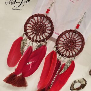 Wine wings tassel earrings