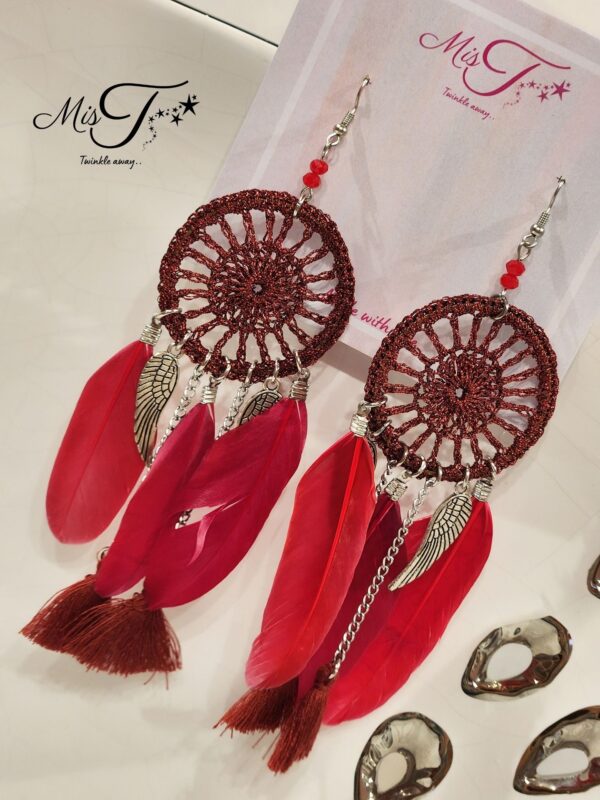 Wine wings tassel earrings