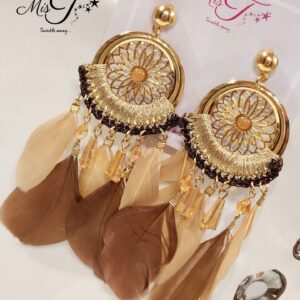 Shaded golden feather tassel earrings