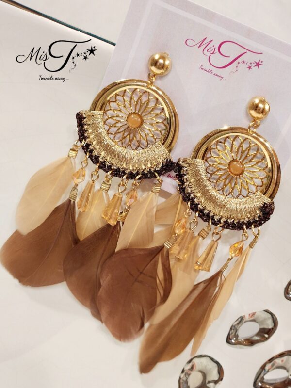 Shaded golden feather tassel earrings