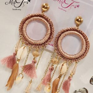 Pink threads and tassel earrings