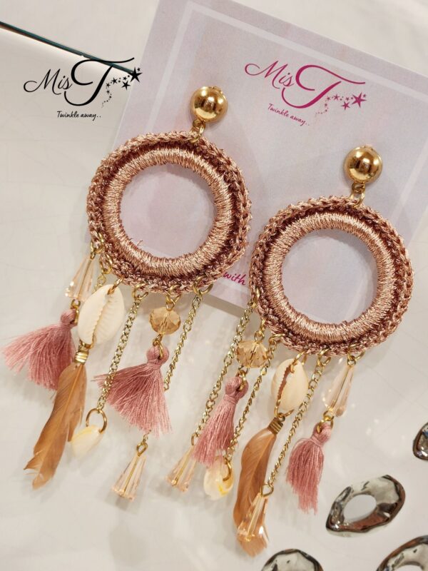 Pink threads and tassel earrings