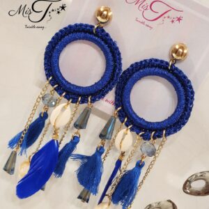 Navy blue threads and tassel earrings