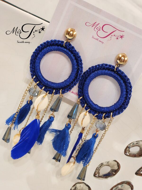 Navy blue threads and tassel earrings