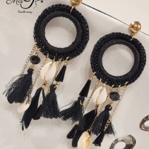 Black threads and tassel earrings