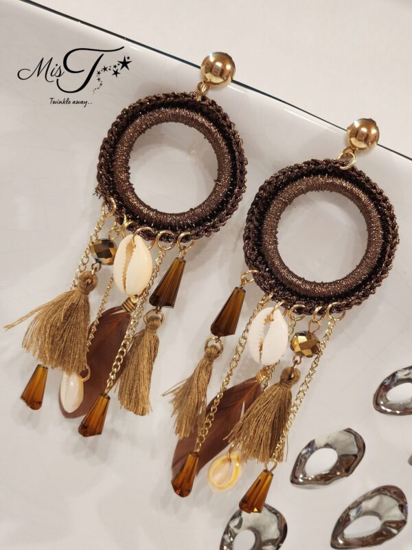 Brown threads and tassel earrings