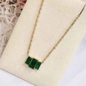 Geometric Emerald Anti Tarnish Pendant set