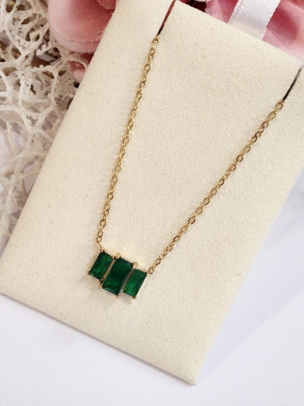 Geometric Emerald Anti Tarnish Pendant set