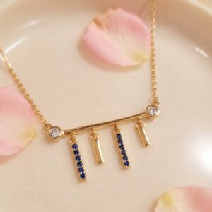 Cute Everyday Sapphire Blue Gold Plated Pendant Set