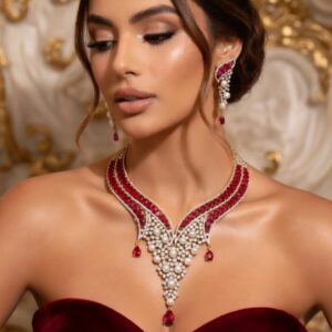 Wine Red Whisper Glam Choker Set in Antique Finish