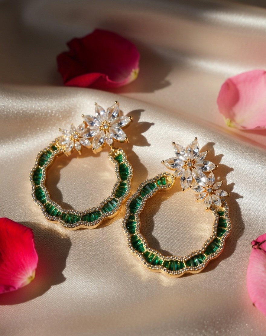 Emerald Bloom Earrings-Gold Finish