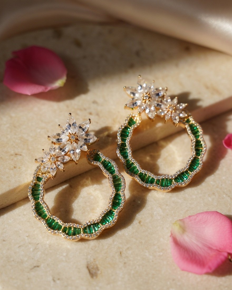 Emerald Bloom Earrings-Gold Finish - Image 2