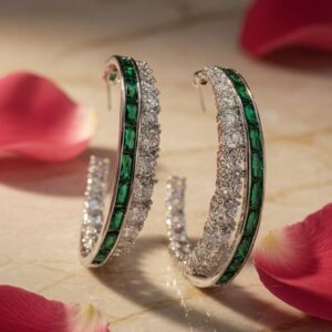 Timeless Sparkle Emerald Green-white Hoops