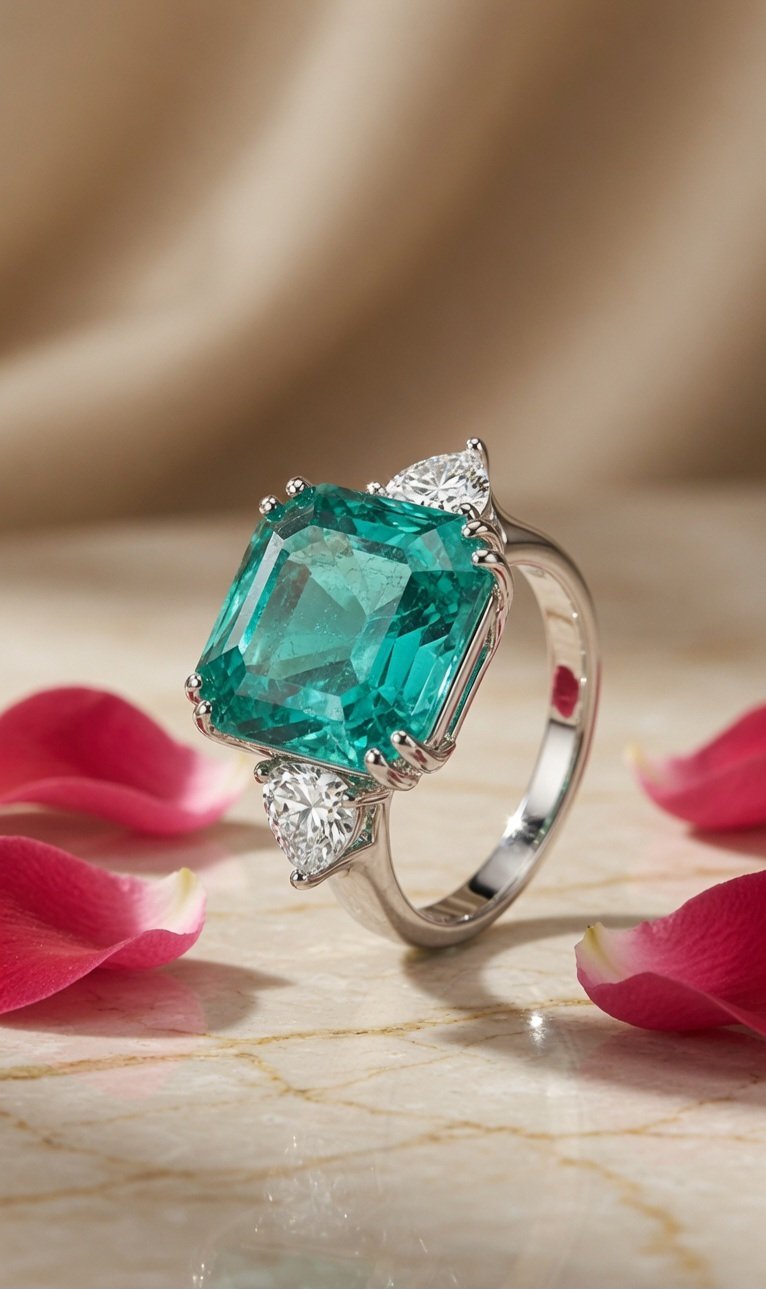 Aqua Royale Emerald cut Ring-Platinum Finish