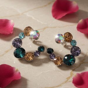 Aurora Rainbow Stone Earrings-Platinum Finish