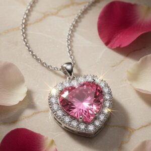 Rosè Pink Love Heart Pendant- Platinum Finish