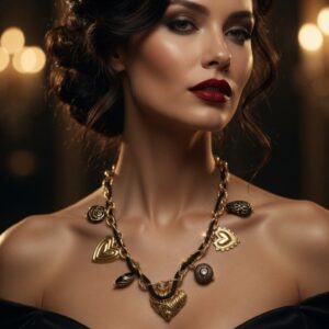 Noir Amour Anti-Tarnish Charm Necklace-Gold Finish