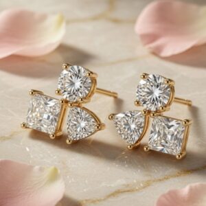 Trinity Luxe Zircon Stud Earrings-Gold Finish