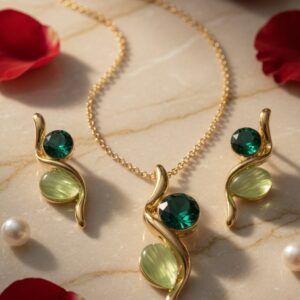 S-Curve Dual Emerald And Peridot Hued Pendant Set-Gold Finish