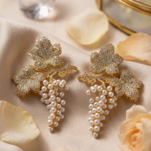 The Vineyard Majesty Pearl Grape Drop Earrings-Gold Finish