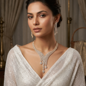 Plunging Multi-Row Asymmetric Diamond Look Statement Zirconia Set-Gold Finish