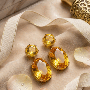 Helios Tiered Oval Yellow Sapphire Earrings-Gold Finish